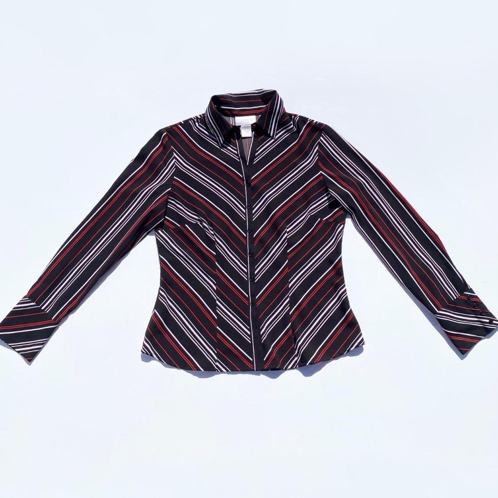 Worthington Red Black White Stripe Long Sleeve Top Women Small Y2K 90s Goth 2000